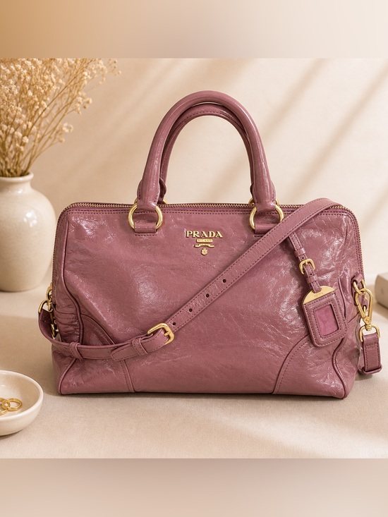 Prada Handbags - Prada Vitello Shine Leather Satchel Antique Pink Shoulder Handbag